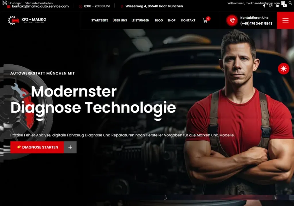 Moderne KFZ Werkstatt Webseite mit professionellem Layout
