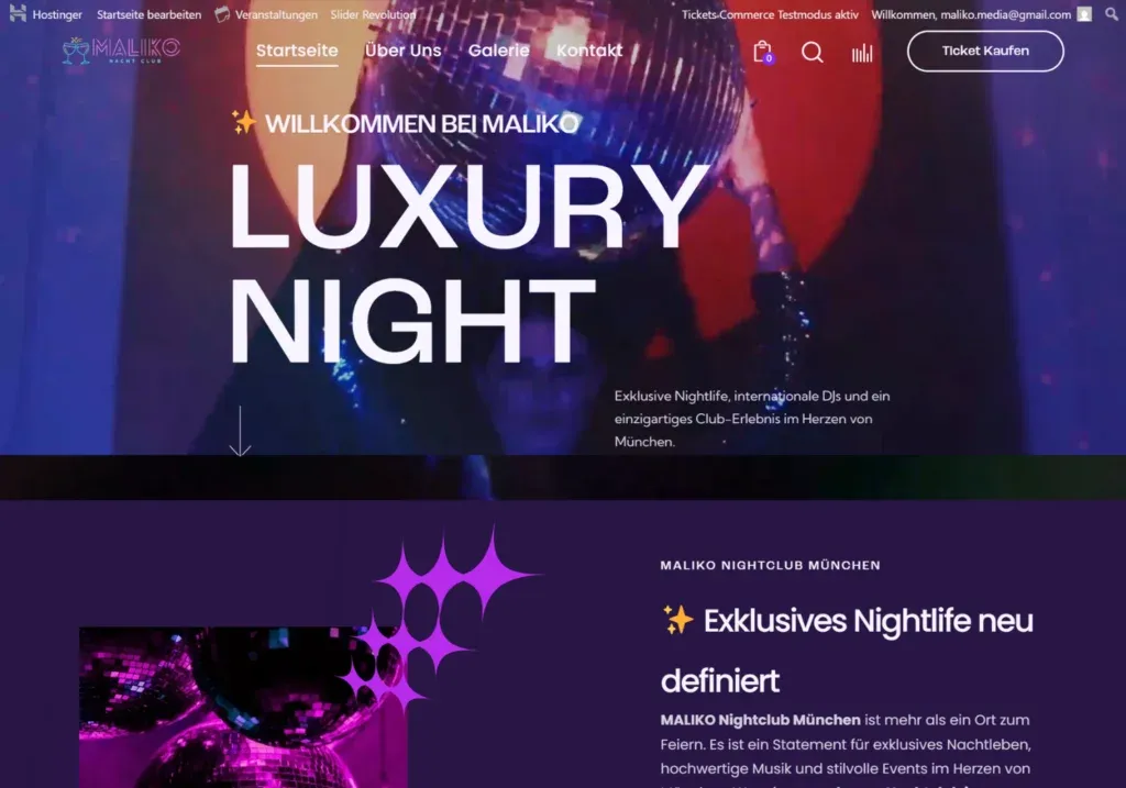 Kreative Nachtclub und Event Webseite mit modernem Design