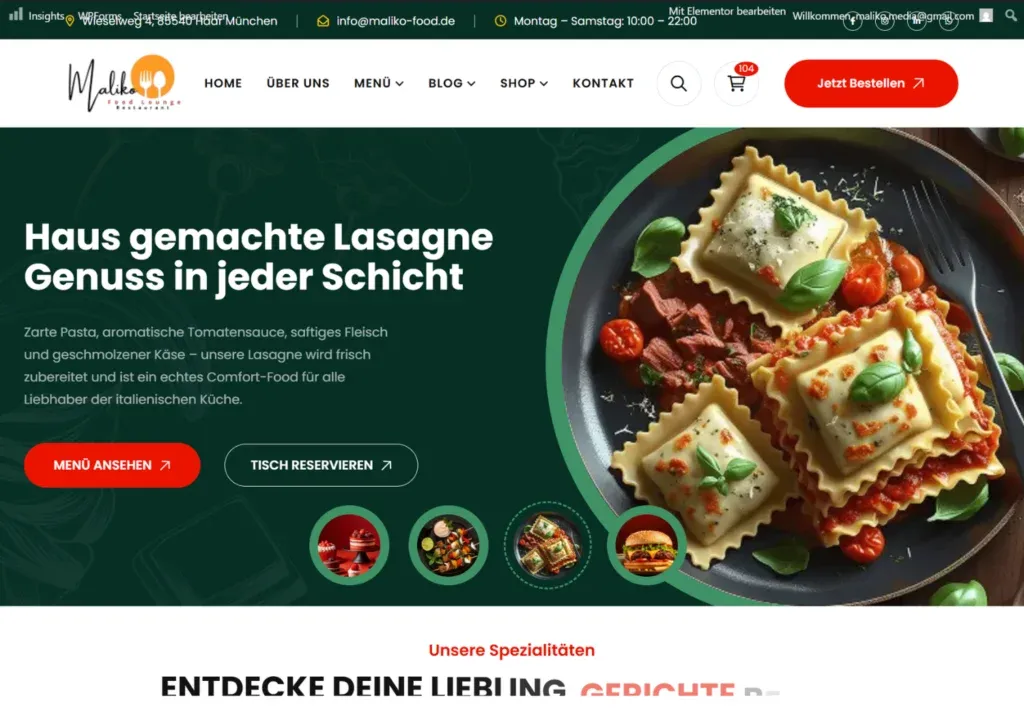Modernes Restaurant Webdesign mit eleganter Präsentation
